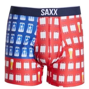 SAXX Bolt American Pilsner Boxer Brief Size Small Red White Blue Beer Print